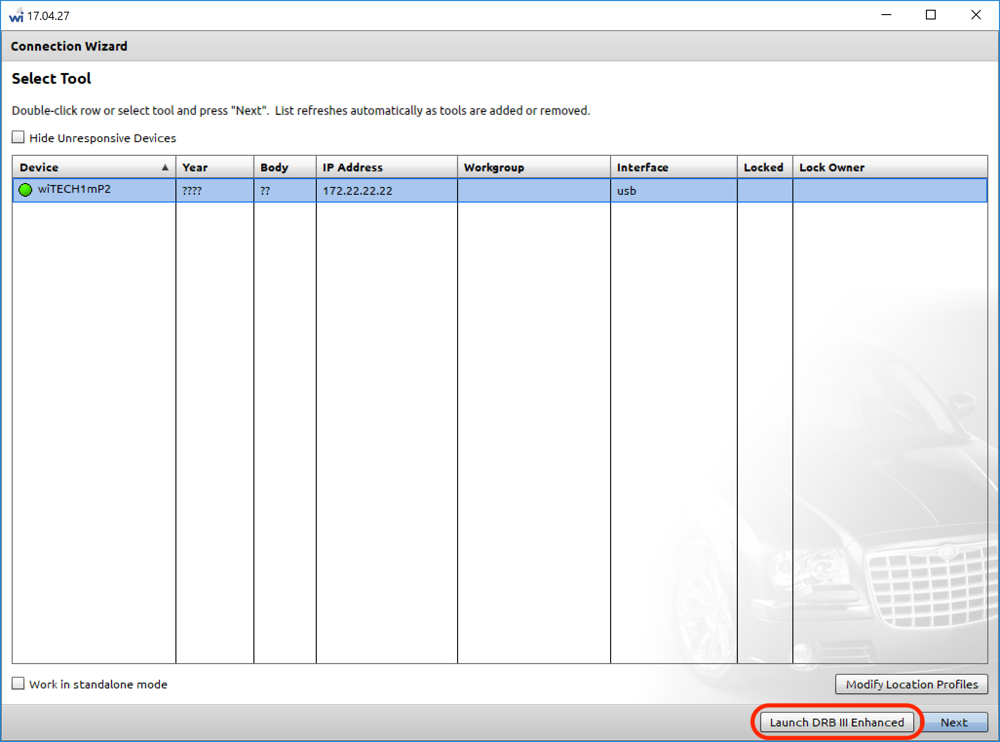 Chrysler diagnostic application